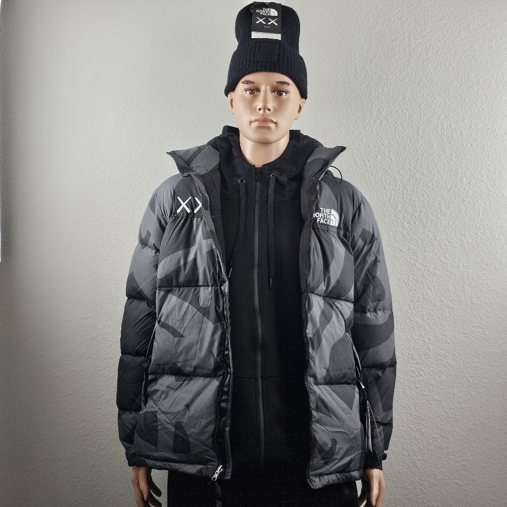 The North Face X Kaws 700 Black Coat XL & Black Kaws Beanie Hat Bundle